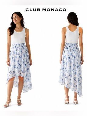 Club Monaco Blue White Floral Asymmetrical Maxi Skirt Size M NWT